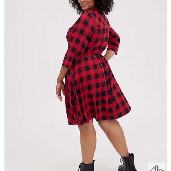 🆕️🍂🍁 STRETCH CHALLIS PLAID RED SHIRT DRESS 🍁🍂 🍂🍁NWT🍁🍂 - Picture 3 of 6